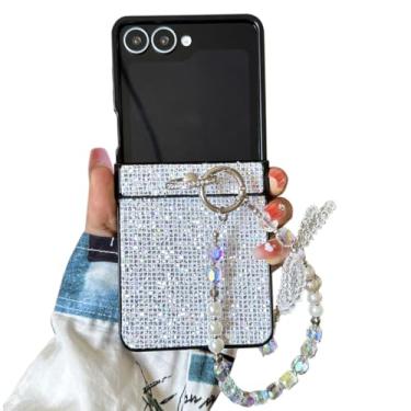 Imagem de GO-VOLMON Capa feminina com alça para Samsung Galaxy Z Flip 7 Sparkle com suporte de anel, capa de pulseira feminina para Galaxy Z Flip 7 protetor de dobradiça com glitter, capa de cordão de laço de