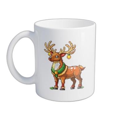 Imagem de Caneca Xícara de Café Porcelana 300ml Renas Arte Pixel Natal