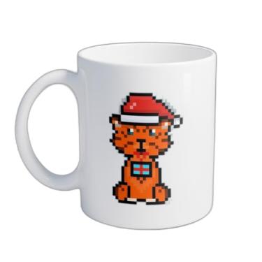Imagem de Caneca Xícara de Café Porcelana 300ml Tigre Fofo Chapéu de Pai Natal