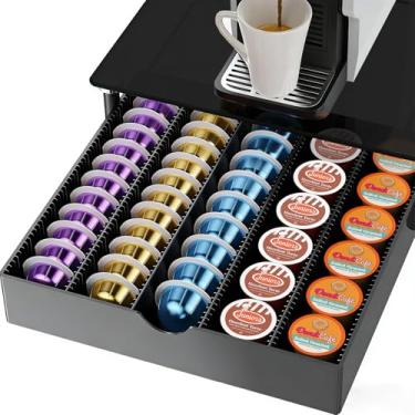 Imagem de gianotter Gaveta de suporte de cápsulas Vertuo de vidro temperado de cristal, compatível com cápsulas Nespresso Vertuo, compatível com 40 organizadores de cápsulas Nespresso grandes ou 60 pequenas