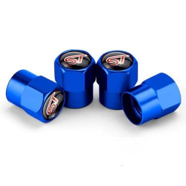 Imagem de GO-UPP Azul 4 peças ST Logo Metal Roda Carro Roda Tampas de Haste para Ford ST Focus Mondeo kuga Fiesta ecosport s-max Edge Mustang Transit Taurus f150 Exploror Acessório Decorativo