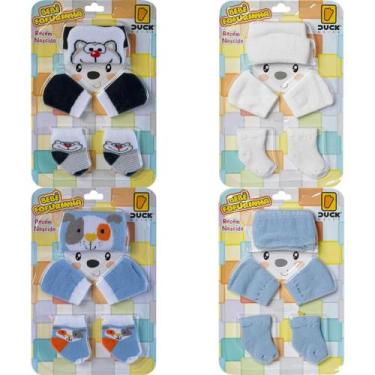 Imagem de Kit 4 Conjuntos Maternidade Touca Meia e Luva Bebê Recém-Nascido Menin