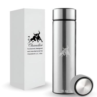 Imagem de Chandler Garrafa de vácuo de aço inoxidável de 473 ml para café quente e frio, chá e bebidas, cabe no carro sem derramamento, tampa isolada com prensa e orifício selado para canudo (prata)