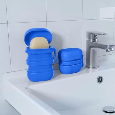 Imagem de Saboneteira de silicone com tampa à prova de vazamento, recipiente de sabão em barra ou dobra plana com camada de drenagem para viagens e hotéis