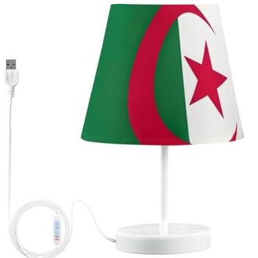 Imagem de TSENQUE Candeeiro de mesa personalizado com bandeira da Argélia Lâmpadas de cabeceira de LED modernas para mesinhas noturnas recarregáveis por USB para decoração de quarto