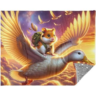 Imagem de TSENQUE Manta de animal fofo de hamster de pato personalizado para sofá presentes cobertores para mulheres cobertor de lã cinza 177,8 cm x 139,7 cm