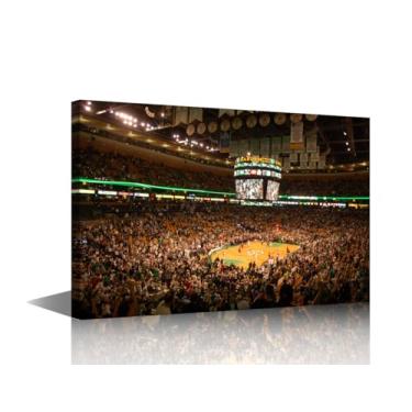 Imagem de TUMOVO Arte em tela decoração de parede de basquete americano quadros de arte de parede para sala de estar Boston TD jardim estádio pintura moderna esticada e emoldurada pronta para pendurar 45 cm C x