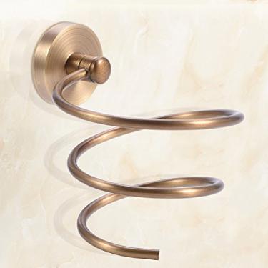 Imagem de GLOGLOW Rack de Armazenamento Suporte de Secador de Cabelo de Latão Antigo para Montagem Em Parede, Rack Organizador de Banheiro, Bronze Amarelo, Material de Latão Sólido, Diâmetro de Base de 5 Cm,