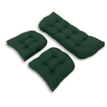 Imagem de BAHULA Almofadas de assento de vime de pátio ao ar livre, almofadas de banco de jardim com laços, almofadas de cadeira à prova d'água para sofá de vime de pátio, 1 sofá e 2 almofadas em forma de U