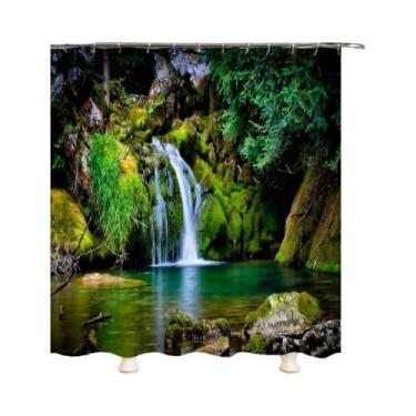 Imagem de Cortina De Chuveiro Impermeável 3D Com Paisagem De Árvores Florestais 