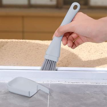 Imagem de 1 escova de limpeza doméstica com alça de pá de lixo para cozinha, banheiro, trilha, uso diário (cinza)
