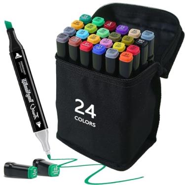 Imagem de SHIXIONG Kit de 24 Canetinha Marcador para Pintar Ponta Dupla óleo, Ideais para arte profissional, escola e desenho infantil, acompanhados de estojo com Organizador.