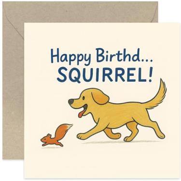 Imagem de Cartão de aniversário engraçado de cachorro, design de labrador de esquilo, para pai, mãe, cão, pai, dono de animal de estimação, marido e esposa - quadrado, em branco por dentro com envelope premium