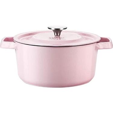 Imagem de Panelas de refogar panela de ferro fundido rosa antiaderente panela de esmalte panela de sopa panela de sopa 22 cm de espessura forno de indução a gás estão disponíveis caçarola