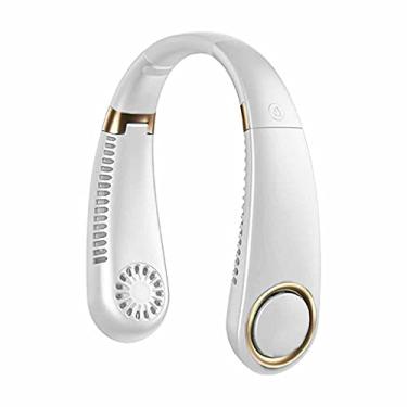 Imagem de AEWFRRV Ventilador de refrigeração sem folhas USB recarregável ventilador de suspensão de pescoço ajustável portátil refrigerador de ar pessoal 3000mAh ventilador de refrigeração para escritório (cor: rosa) yubin1993 (cor: branco)