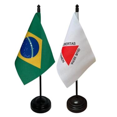 Imagem de Kit Bandeiras de Mesa Brasil e Minas Gerais, Oxford, 26cm Altura Total, 18x11cm, Multicolorido, Base Plástica, Decoração Institucional
