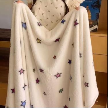 Imagem de Cobertor de lã polar, cobertor aconchegante de dupla face para outono e inverno, cobertor de sofá com vários tamanhos e padrões para todas as idades (estrelas coloridas, 79 x 119 cm)