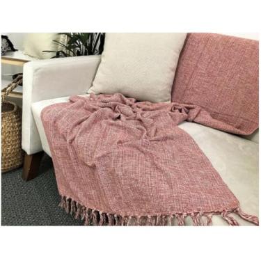 Imagem de Manta para Sofá Gigante Tipo Capa 100% Algodão – Artesanal com Nós nas Pontas Decorativa(Telha)