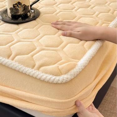 Imagem de Capa de colchão acolchoada, lençóis, protetor de colchão elástico, bolso profundo, lavável, fácil manutenção, para cama de casa e hotel - bege | 180 x 200 cm
