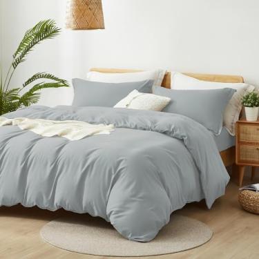 Imagem de Conjunto de capa de edredom de 3 peças Alazuria Bedding 100% microfibra lavada, ultra macia, respirável, hipoalergênica com fecho de zíper (1 capa de edredom + 2 fronhas) cinza claro, Queen