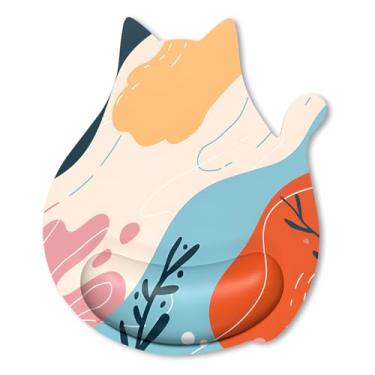 Imagem de Hsxnam Mouse pad ergonômico com descanso de pulso, gato fofo acolchoado com espuma viscoelástica alívio da dor antiderrapante suporte de pulso tapete de mouse para jogos, trabalho, computador, laptop,