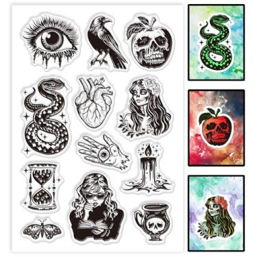 Imagem de 1 folha de carimbos transparentes de plástico PVC, carimbo de silicone com tema de Halloween, carimbo de borracha transparente de silicone com estampa de cobra humana para fazer álbuns de fotos faça