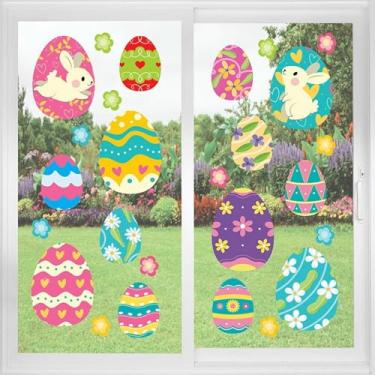 Imagem de 4 folhas adesivos de janela de páscoa para vidros coloridos ovos de Páscoa e flores adesivos de janelas designs adesivos de janela de primavera adesivos de janela de coelho decoração para escola, casa
