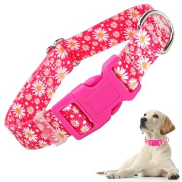Imagem de Coleiras de cachorro rosa para cães extragrande, coleira fofa de margarida rosa choque, nylon ajustável, confortável, macia, durável, coleira para gatos para animais de estimação, PP, médio, grande,