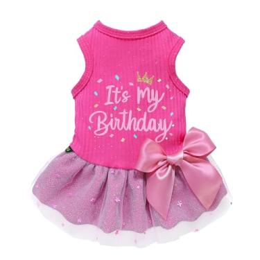 Imagem de Fitwarm Vestido para cachorro It's My Birthday, vestido de aniversário para cachorro com laço, roupas para cães pequenos, roupas engraçadas para cães, roupa feminina para animais de estimação, rosa,
