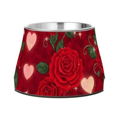 Imagem de CEBUGI Tigelas de aço inoxidável para cães e gatos, resistentes à ferrugem, removíveis, para cães e gatos, tigela elevada antiderrapante para alimentação de cães e gatos, rosa vermelha
