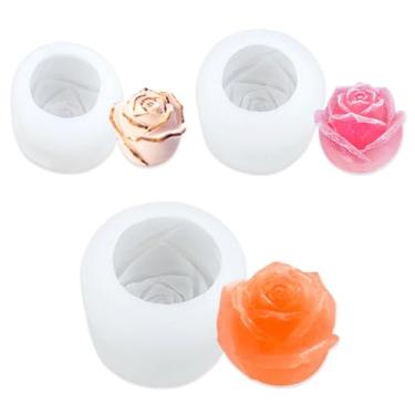 Imagem de Moldes de vela rosa 3D para fazer bolo de chocolate, resina, pilar, aromaterapia, cera de gesso, sabonete, dia das mães, casamento, artesanato, 3 peças