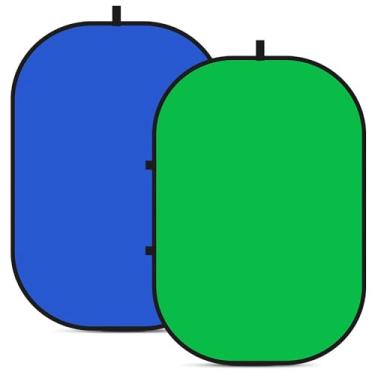 Imagem de YUOCU Pano de Fundo Chromakey 1 x 1,5 m, Tela Verde e Azul 2 em 1, Dobrável e Reversível para Estúdio de Fotografia, Transmissão ao Vivo, Gravação de Vídeo, YouTube