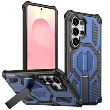 Imagem de POYUFRG Capa magnética para Samsung Galaxy S25 Ultra/S25 Plus/S25, capa fina fosca à prova de choque com suporte dobrável, capa de carregamento sem fio, azul, S25 Plus