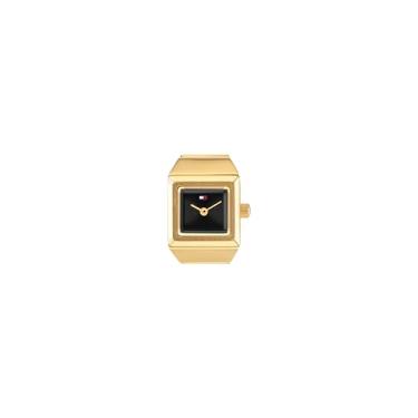 Imagem de Tommy Hilfiger Relógio feminino com anel de quartzo com 2 ponteiros – Design inspirado em joias com pulseira elástica, serve em vários tamanhos - Presente para ela de 15 mm, Banhado a ouro