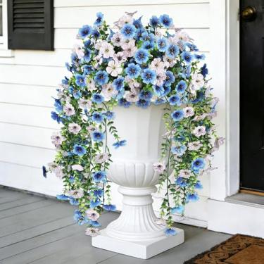 Imagem de AmberFun Flores artificiais para pendurar ao ar livre, 2 pacotes de flores de seda falsas para uso externo, plantas falsas realistas para pendurar cestos, plantadores-varanda, pátio, decoração de