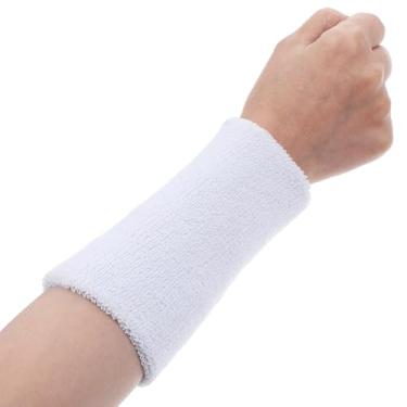 Imagem de COMNICO Pulseiras esportivas elásticas de 15 cm de tecido felpudo absorvente de 15 cm, faixas de pulso atléticas de algodão para malhar, futebol, basquete, tênis, academia, cosplay