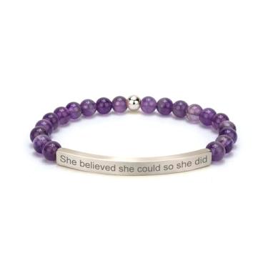 Imagem de cusurlove Pulseira de ametista cristã para mulheres, joias de versículo bíblico banhado a ouro 18K, presente de fé religiosa inspiradora, joia das escrituras para encorajamento e força, Medium