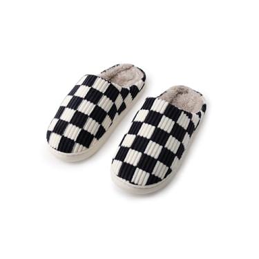Imagem de Chinelos de casa para mulheres e homens, chinelos de quarto xadrez felpudos antiderrapantes macios macios macios e aconchegantes espuma viscoelástica quente inverno sapatos femininos para casa para