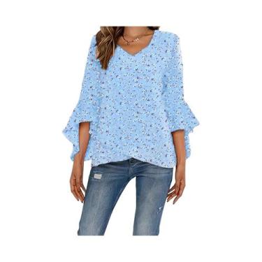 Imagem de Blusa Boho De Verão Com Decote Em V E Mangas Com Babados Em Tamanho pl