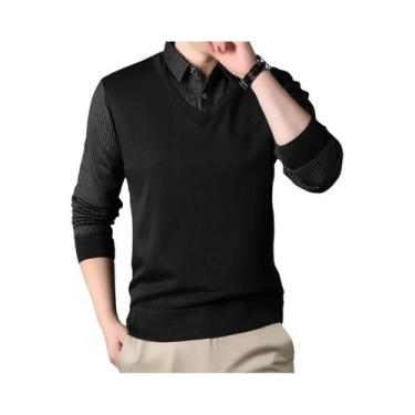 Imagem de Camisas Polo Listradas Slim Fit Para Homens Moda De Outono Pulôveres D