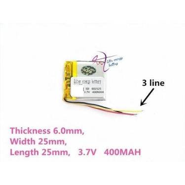 Imagem de Bateria C/ 3 Fios  400 Mah 3,7 V 6mm X 25mm X 25mm 602525 - KMIG