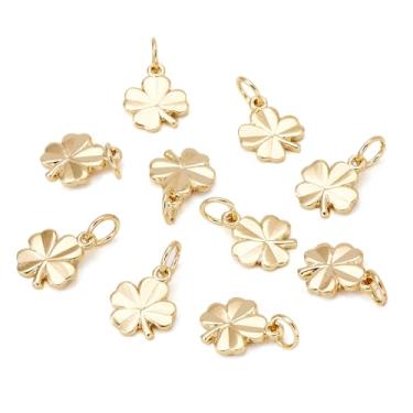 Imagem de Pingentes de folha de trevo de latão, 10 peças, banhado a ouro 18 K, joias pequenas, pingentes para brincos faça-você-mesmo, colares, pulseira, corrente, joias, artesanato, suprimentos, tema de