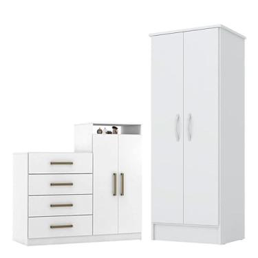 Imagem de Cômoda Sapateira Áurea e Armário Multiuso Viena Branco - Demóbile