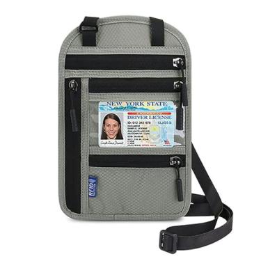 Imagem de Carteira de pescoço, porta-passaporte com bloqueio RFID, bolsa multipassaporte, carteira de viagem para passaporte, bolsa de viagem fácil de ocultar, Cinza claro, Rfid