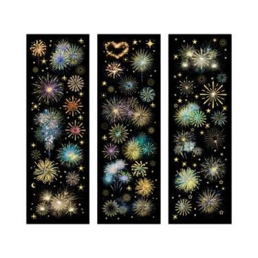 Imagem de Adesivos De Fogos De Artifício Longos PET, 3 Folhas, Etiquetas Adesiva
