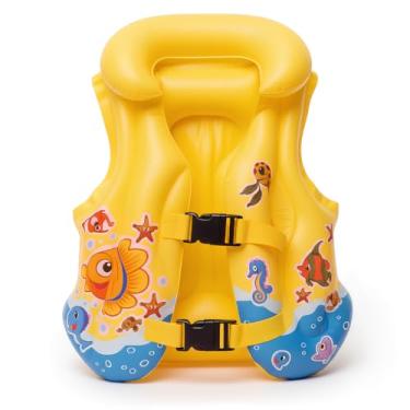 Imagem de Colete Inflável Boia Infantil Fundo do Mar Com 2 Travas Praia Piscina Menino Menina (Amarelo)