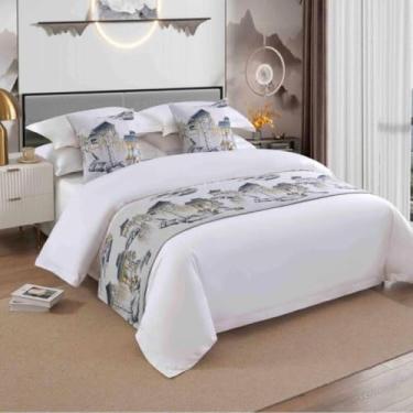Imagem de Corredor de cama de luxo e cachecóis, manta de cama king size, protetor jacquard resistente a rugas, adiciona uma camada elegante para quarto de hóspedes contemporâneo, decoração de luxo de hotel