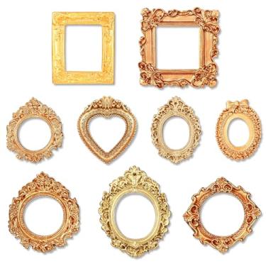 Imagem de YBEATY 9 porta-retratos vintage vintage barroco antigo de resina pequena retangular oval para decoração de joias, molduras para pendurar na parede de mesa em miniatura, decoração de festa de casamento