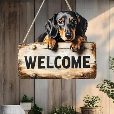 Imagem de Adorável placa de boas-vindas para pendurar Dachshund - Linda decoração de entrada, presente para amantes de cães e amigos/MP-13