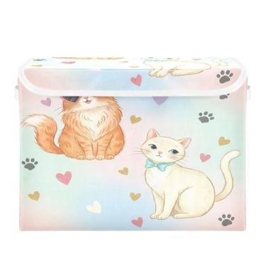 Imagem de Wassud Cestos de armazenamento dobráveis com tampas, gatos laranja e gato branco, cestas organizadoras de tecido dobráveis para armário, decoração sazonal de casa 40 x 30 x 30 cm